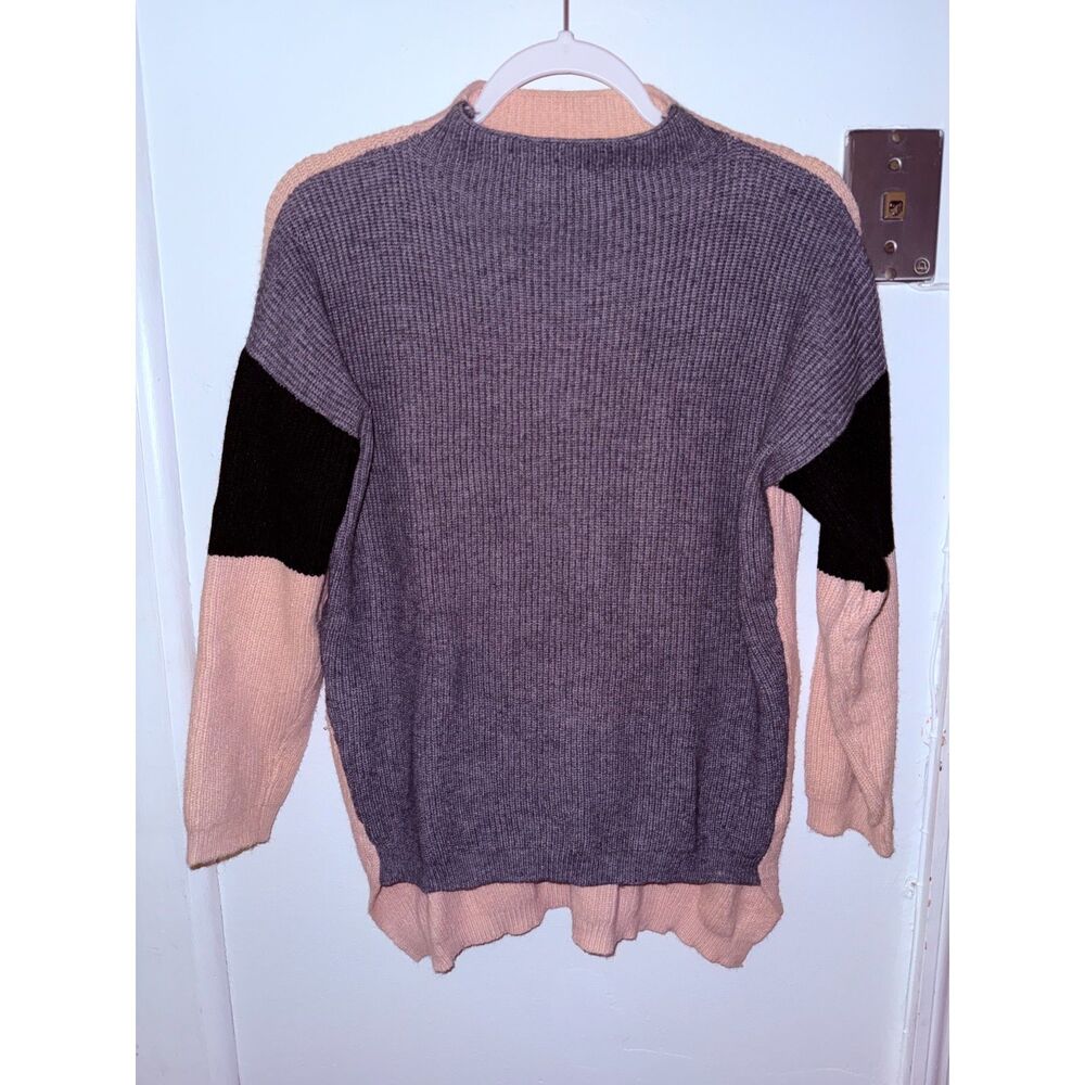 DREAMERS Color Block Mock Neck Sweater Grey Pink Black Size XS